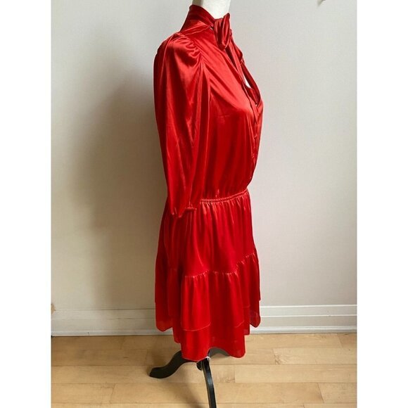 Nanette Lepore NEW womens tie neck satin dress BNWOT size 10 tiered mini - Picture 3 of 9